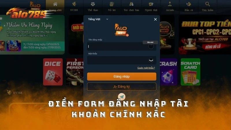 Điền đúng thông tin để đăng nhập tài khoản thành công