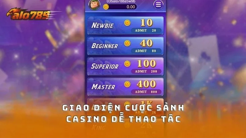 Giao diện sảnh casino thiết kế cho người chơi dễ thao tác